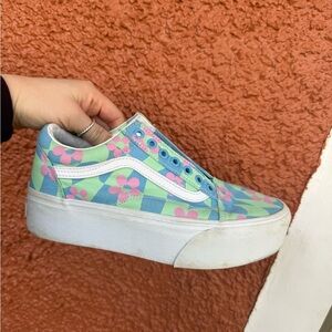 Vans X Awake NY Old Skool Stackform Platform Checkerboard Floral Sneakers W8